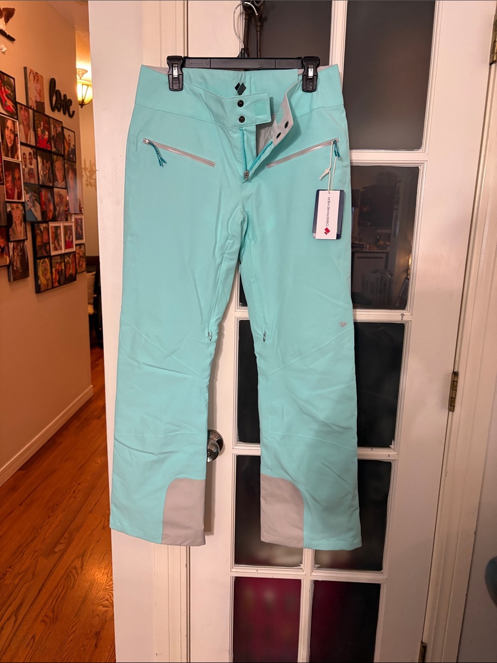 Obermeyer Mint Aqua Kids Snow Pants with Tan Reinforced Hem